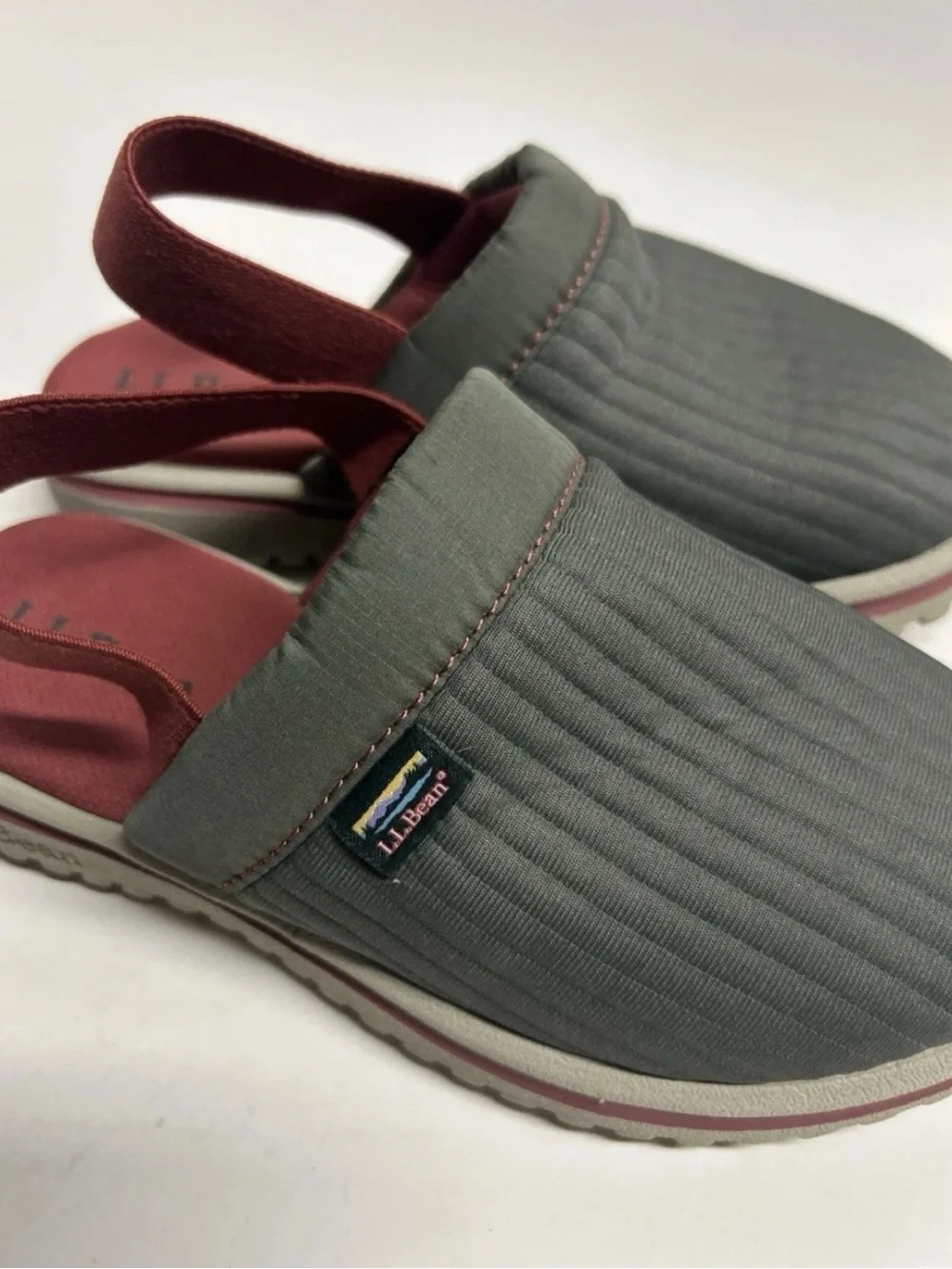 LL Bean Airlight Kelp Green Mule Slippers Elastic Kids Size 12-13